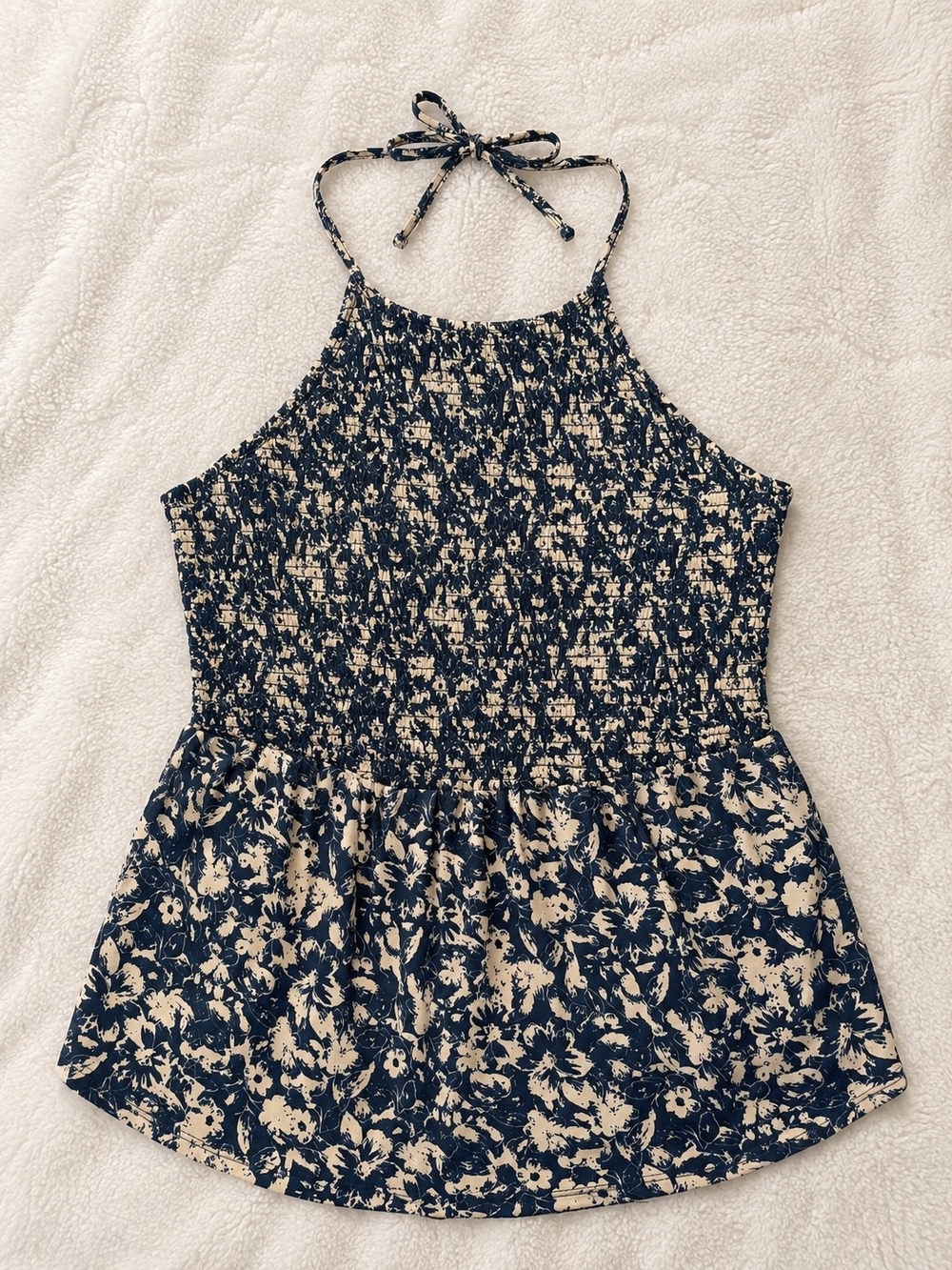 Maurices Navy and Cream Floral Halter Tank Top